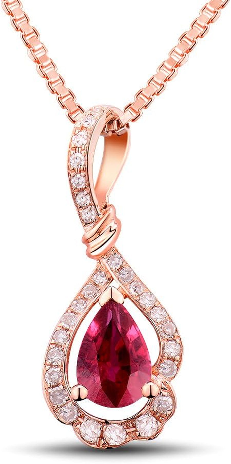 14K/18K Rose White Gold Red Ruby Diamonds Necklace Pendants Engagement Wedding for Women