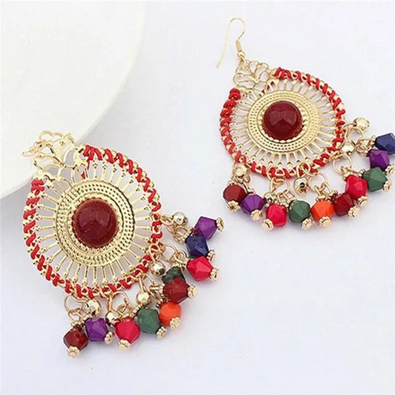 Tassel Wedding Flower Disc Dangle Drop Earrings Fashion Statement Jewelry Ethnic Style Jewelry