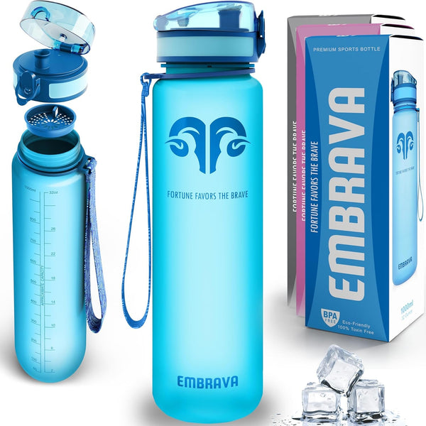 Sports Water Bottle - 32Oz Large - Fast Flow Quick Sip Lid - BPA & BPS Free - Leakproof, Flip Top - Lightweight & Sturdy Tritan Plastic - Strainer for Fruit & Ice