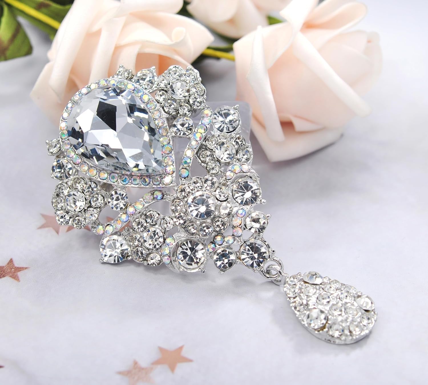Women'S Austrian Crystal Bouquet Flower Teardrop Large Gorgeous Brooch Pin