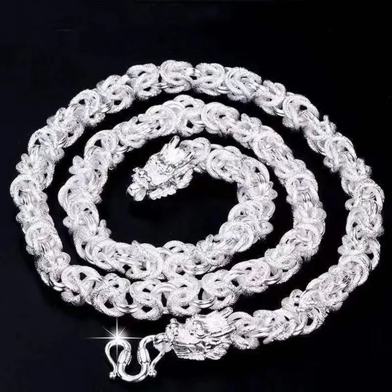 NEW! Exquisite Men Solid Heavy 925 Sterling Silver Domineering Dragon Head Silver Chain Necklace Jewelry