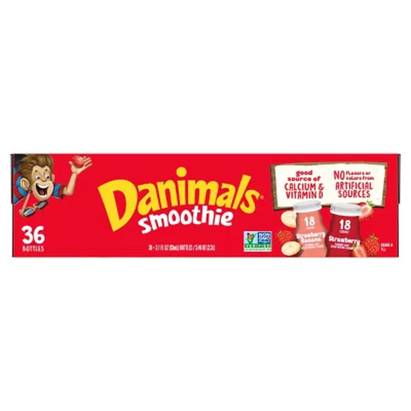 Dannon Danimals Smoothies Strawberry Variety Pack, 3.1 Fl. Oz., 36 Ct.