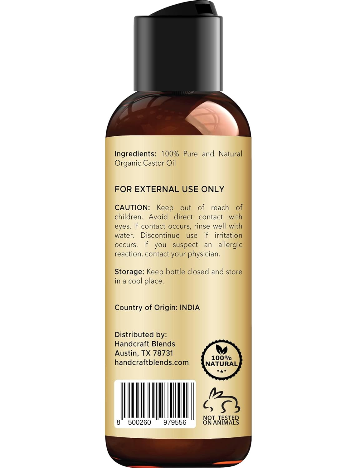 Organic Castor Oil - 4 Fl Oz - 100% Pure and Natural - Premium Grade Carrier Oil for Hair Growth, Eyelashes and Eyebrows - Hair and Body - Expeller-Pressed & Hexane-Free