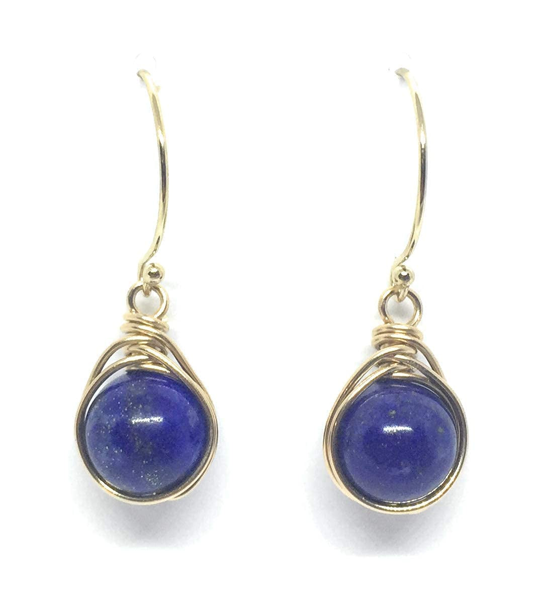 YAMI HUNT JEWELRY,  Earrings, Lapis Dangle Earrings, 8MM, 14K Gold Filled, Lapis Lazuli Earring, Blue Earrings, Lapis Lazuli Stone