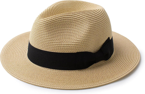 Men'S Kyle Sun Straw Fedora Hat, UPF 50+ Packable Beach Panama Hat for Men