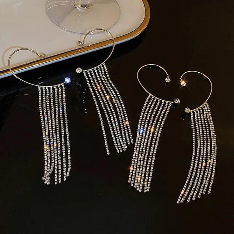 1Pc New Sparkling Diamond Tassel Ear Cuff Dangle Tassel Ear Cuff Earrings without Pierced