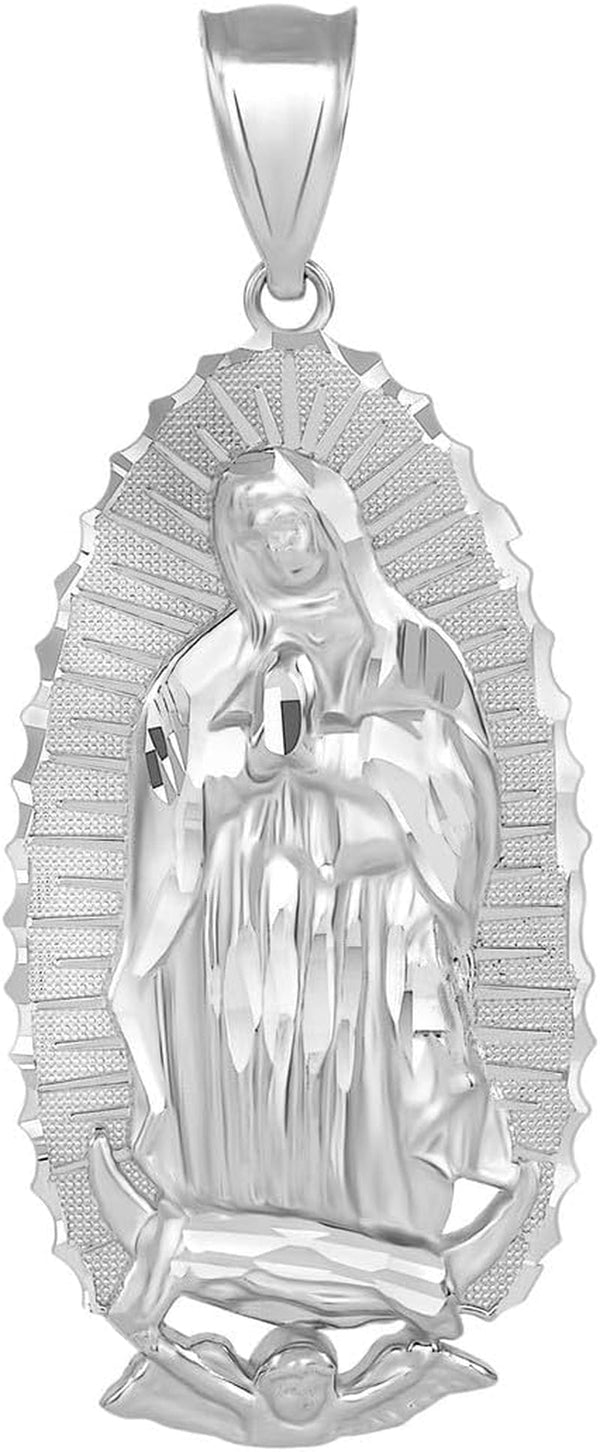 .925 Sterling Silver or Gold 1-1/5" Our Lady of Guadalupe Immaculate Conception Catholic Pendant - Choice of Metal Type, Color, and Fineness