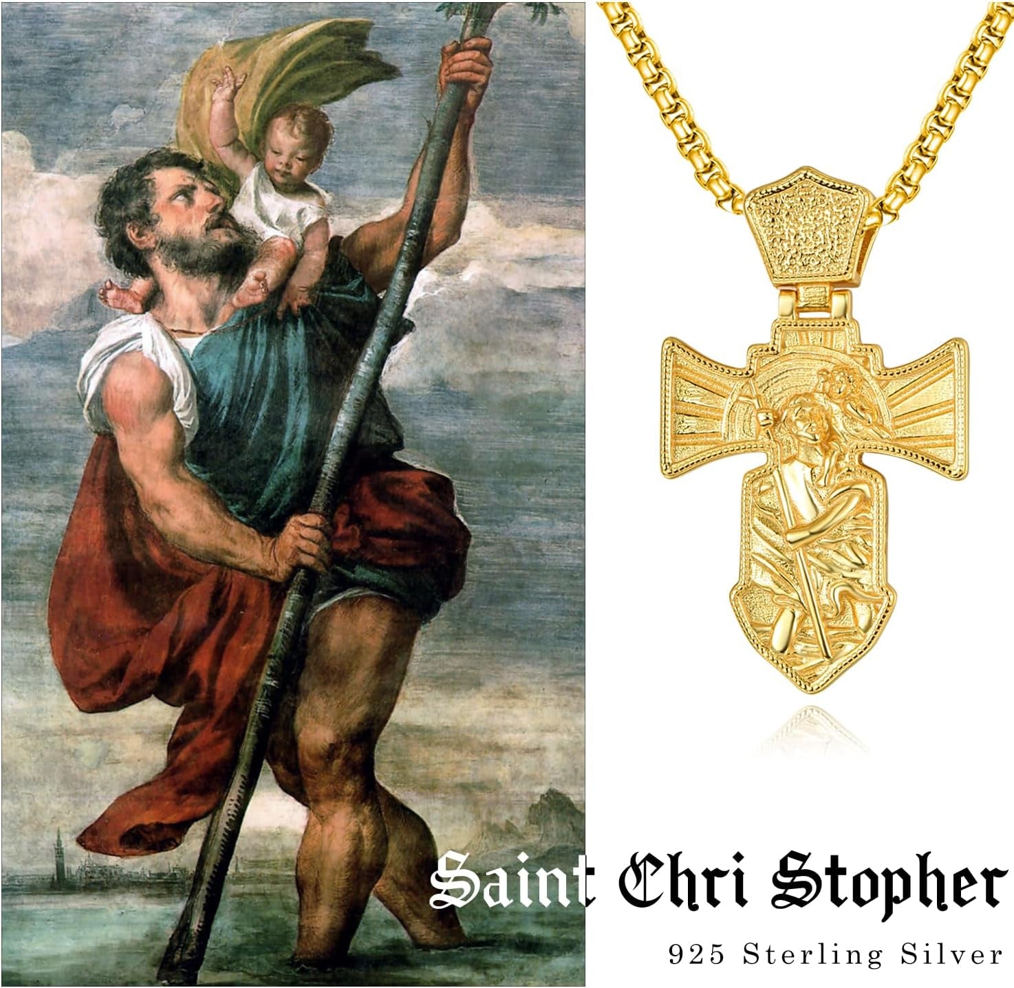 St Michael/St Christopher Necklace S925 Sterling Silver Archangel Saint Michael Protect US Pendant Jewelry Graduation Gifts for Women Men