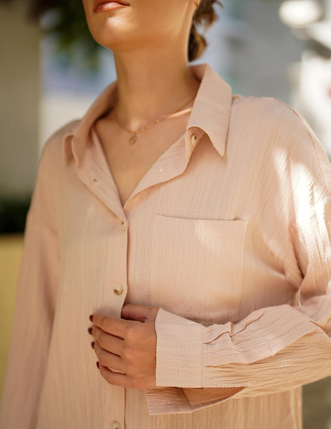 Womens Button down Shirts Long Sleeve Dress Shirt Textured Collared Work Blouse Dressy Casual Tops with Pocket