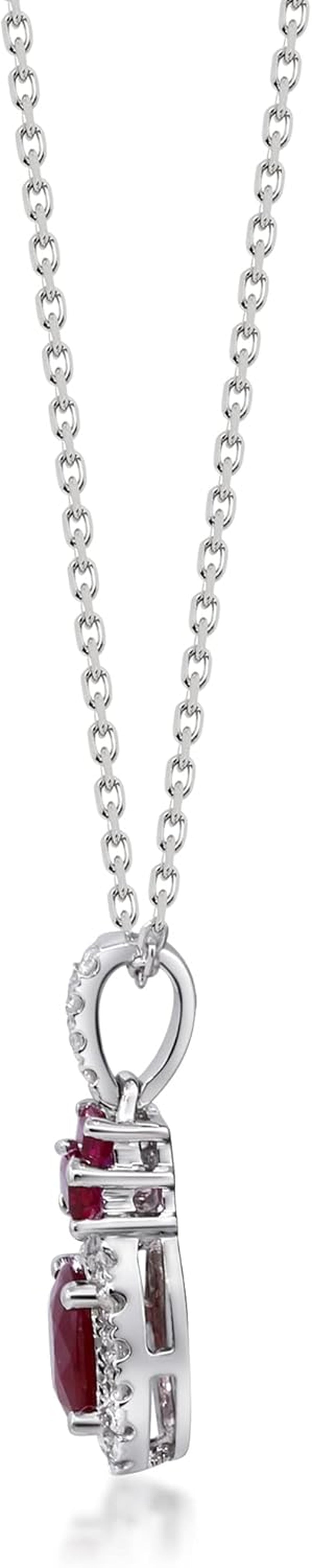 10K White Gold Genuine Ruby and Natural Diamond (I1) Pendant for Women.