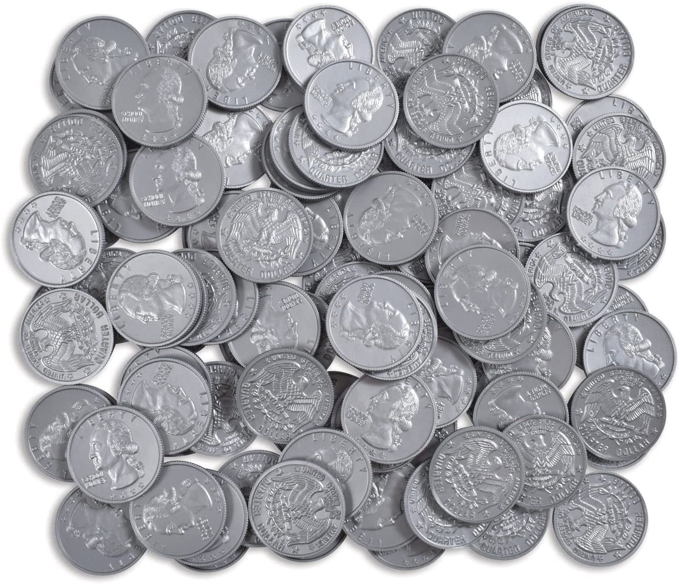 Play Quarters - Set of 100 Plastic Coins - Designed and Sized like Real US Currency - Teach Money Math with This Pretend Play Resource Master Coins