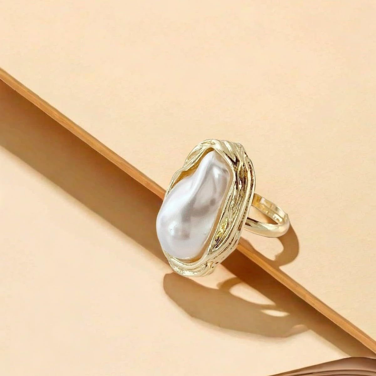 Baroque Pearl Ring for Women 14K Gold Adjustable Irregular Pearl Rings for Woman Trendy Stacking Irregular Pearl Finger Ring for Wedding Party