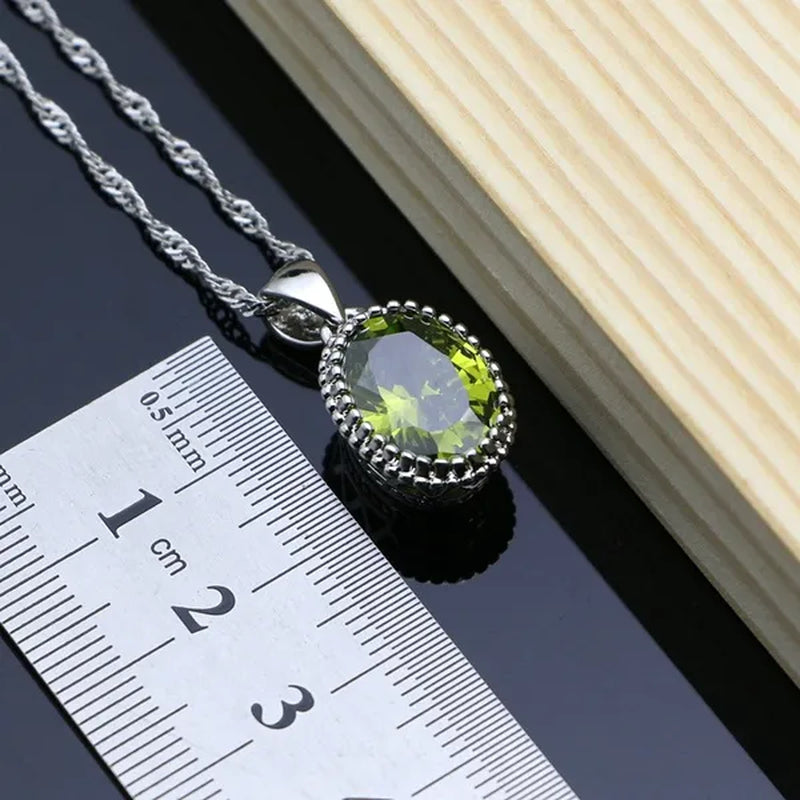 Olive Green Topaz Jewelry Sets Women 925 Sterling Silver Jewelry Earrings/Pendant/Necklace/Rings/Bracelet