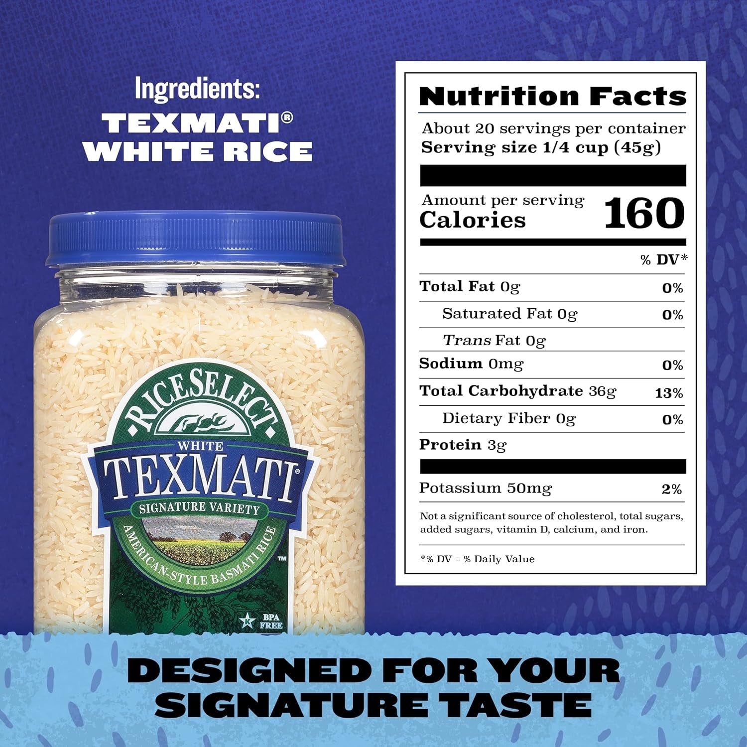 Texmati White Rice, Long-Grain Basmati Rice, Premium Gluten-Free Rice, Non-Gmo, Star-K Kosher, 32-Ounce Jar