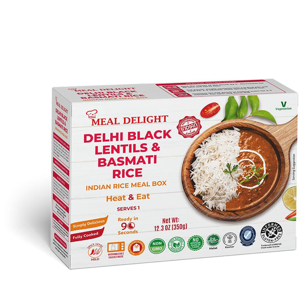 Indian Cuisine Ready to Eat Meals Pack of 6, 12.3Oz- Basmati Rice with Black Lentil Curry - Microwavable No Preservatives, Heat and Eat Meal Box Ready in 90 Seconds