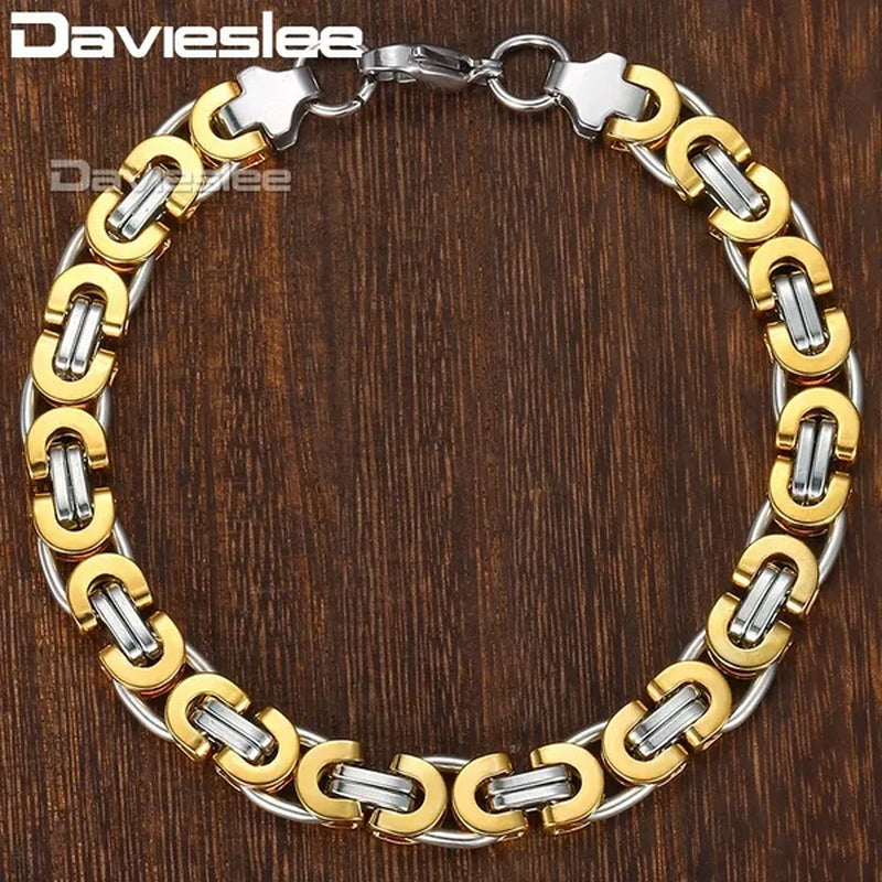 Davieslee Mens Fashion Flat Byzantine Link Silver Tone Stainless Steel Chain Bracelet