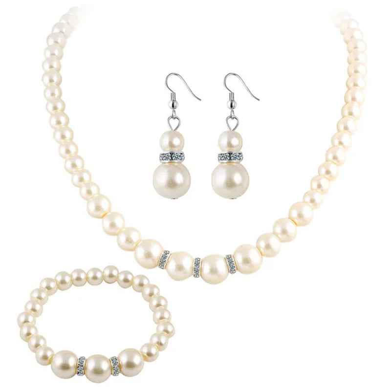 Wedding Jewelry Set Bride Bridesmaid Elegant Princess  Crystal Necklace Earrings Bracelet Pearl Jewelry Set For Women Girl