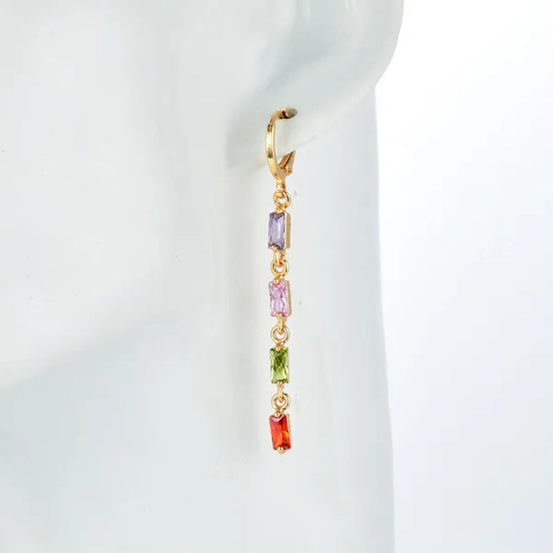 Women Rainbow Cubic Zirconia CZ Linear Dangle Earrings Jewelry
