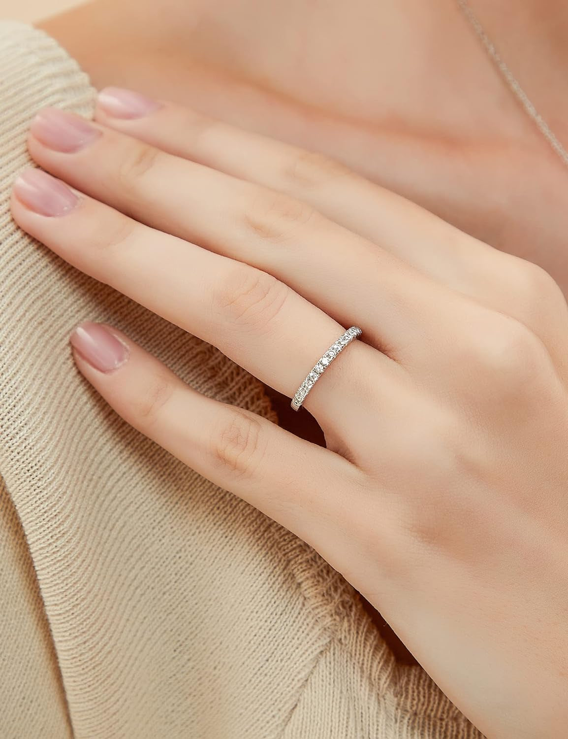 2Mm 925 Sterling Silver Wedding Band Cubic Zirconia Half Eternity Stackable Engagement Ring Size 3-13