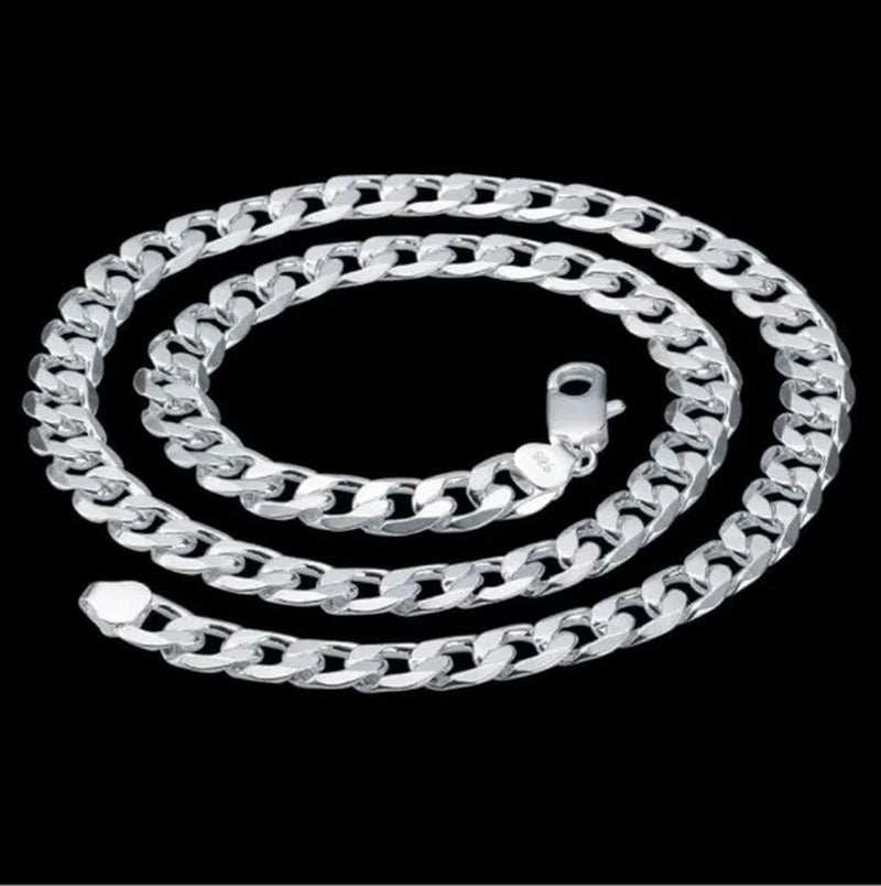 Wholesale! Prefect! Hot New High Quality 925 Sterling Silver Fashion Jewelry 12MM Men'S 925 Solid Silver Curb Chain Necklace 16/18/20/22/24/26/28/30 Inch