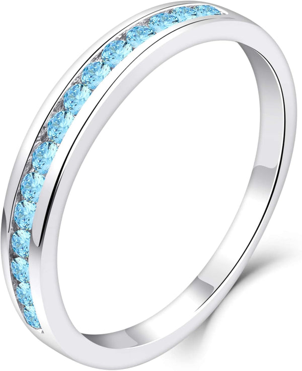 Stackable Rings 925 Sterling Silver Halo Birthstone Eternity Bands Jewelry for Women