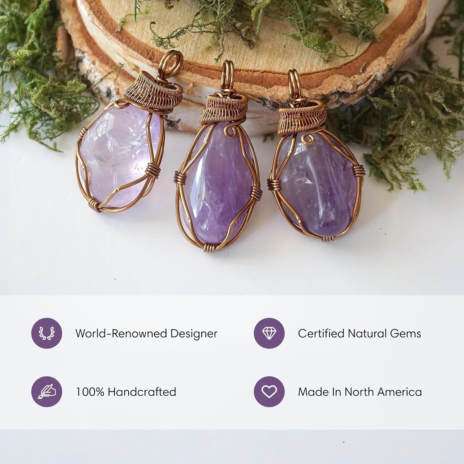 Natural Amethyst Necklace for Women - February Birthstone Necklace for Women - Designer Pendant Necklace - 40-60 Carat Amethyst, Antique Bronze Chain
