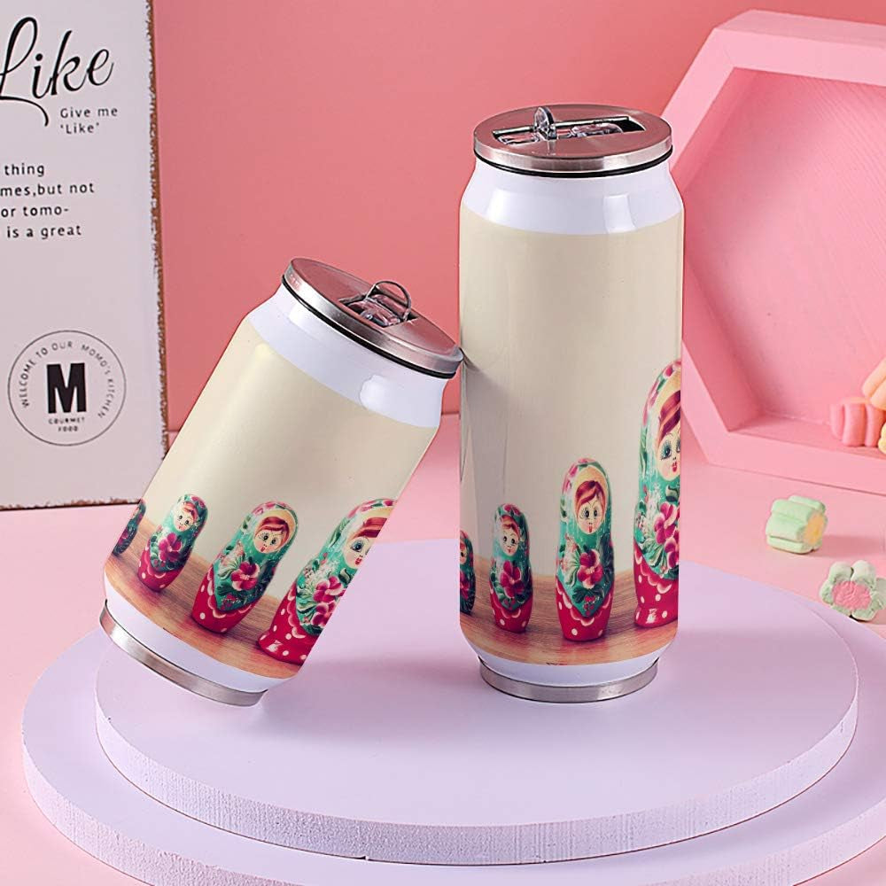 Insulated Tumbler Mug, Matryoshka Russian Artist Stainless Steel Non-Spill Water Cup Bottle with Lid and Straw for Coffee Drinks, Travel, Office, 400Ml/7.3X2.8 Inch