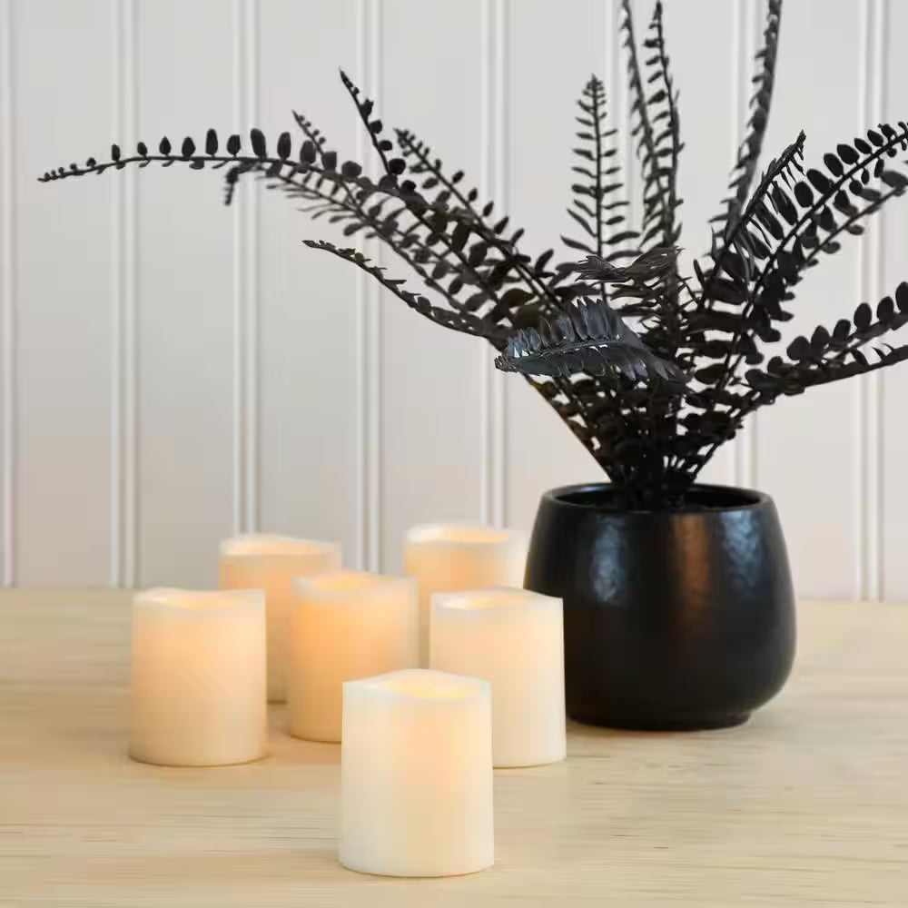 LED Amber Battery Operated Mini Pillar Candles Set of 6