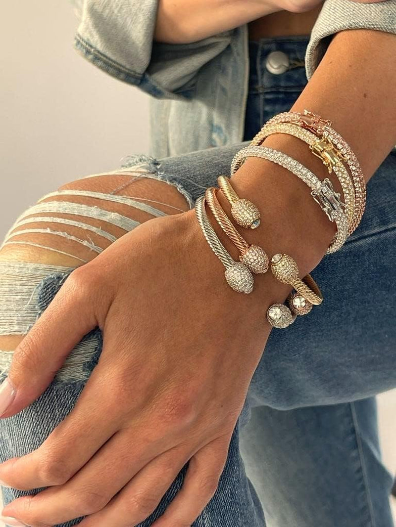 18K Gold Plated Crystal Cable Bangle Bracelet for Women - Cuff Bangle Bracelet
