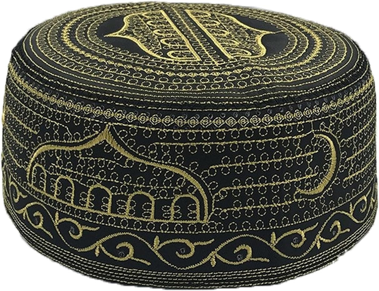Men Teens Embroidered Kufi Muslim Prayer Hat Islam Religious Hard Skull Cap Arabic Messianist Praying Cap Ramadan Eid Gift