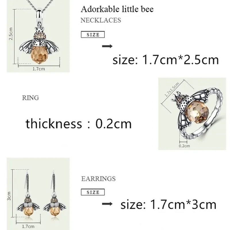 Popular Elegant Bee Design Gemstone Topaz Pendant Necklace/Earring/Ring/Bracelet 925 Silver Jewelry Set Mother's Day Gifts