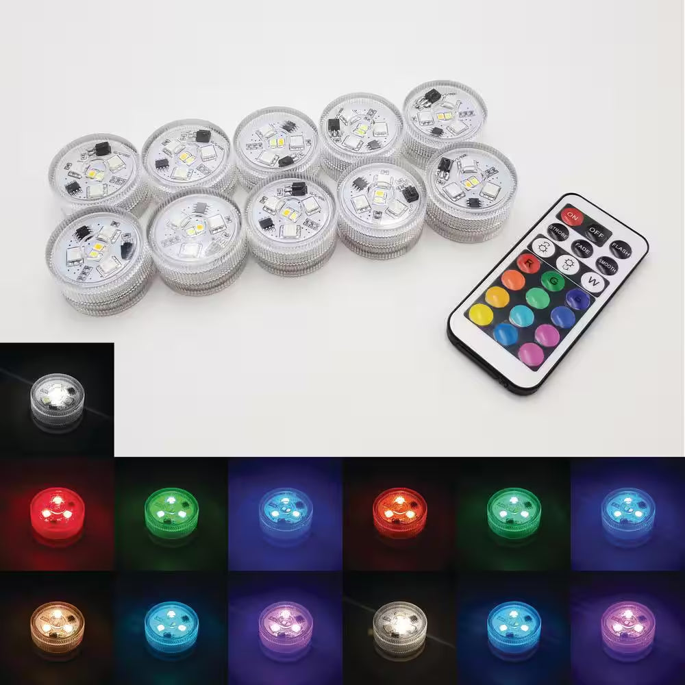 Submersible Battery Operated Multi-Function LED Lights Wit Remote Control (10 Count)