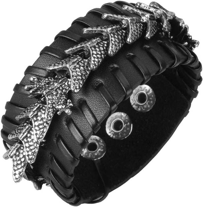 Leather Cuff Bracelet Punk Braided Bracelets Rock Leather Wristbands Faux Mens Leather Bracelet Gothic Viking Bangle Adjustable Wrap Bracelet for Women,Men