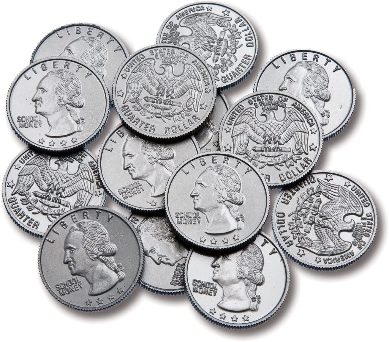 Play Quarters - Set of 100 Plastic Coins - Designed and Sized like Real US Currency - Teach Money Math with This Pretend Play Resource Master Coins