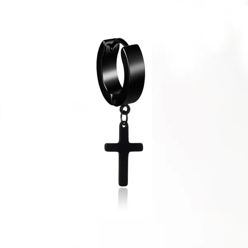 Stainless Steel Cross Ear Studs Black Sliver Earrings Ear Ring Jewelry Decoration Black Tassels Cross Unisex Hip Hop Rock Style for Women and Men 4 Styles