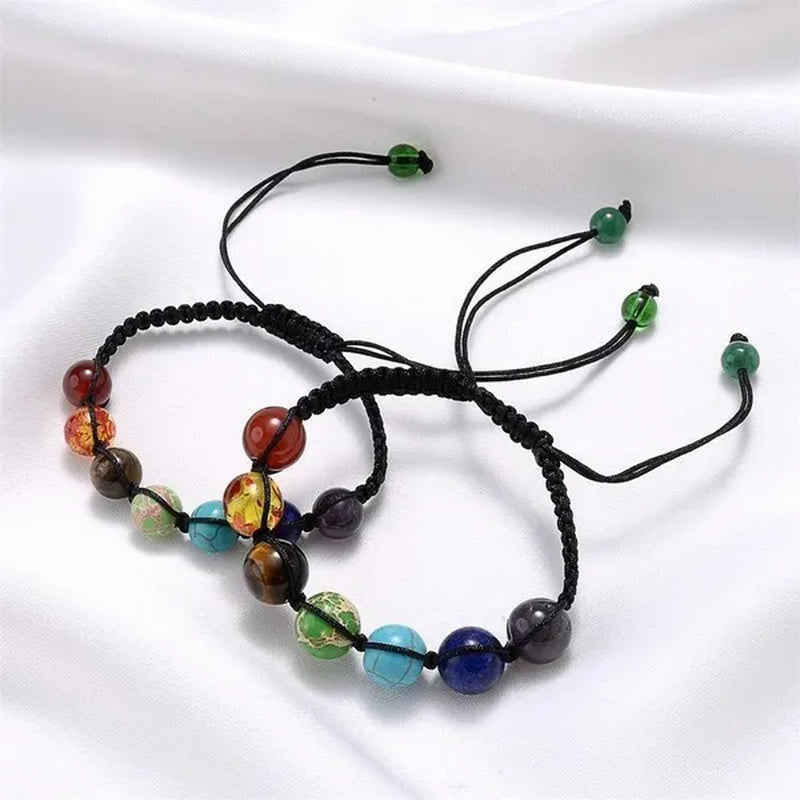 New Fashion Classic 7 Chakra Beads Bracelet Natural Stone Black Rope Braided Yoga Reiki Healing Balance Bracelets Bangles Couple Bead Bracelet Meditation Gift Jewelry