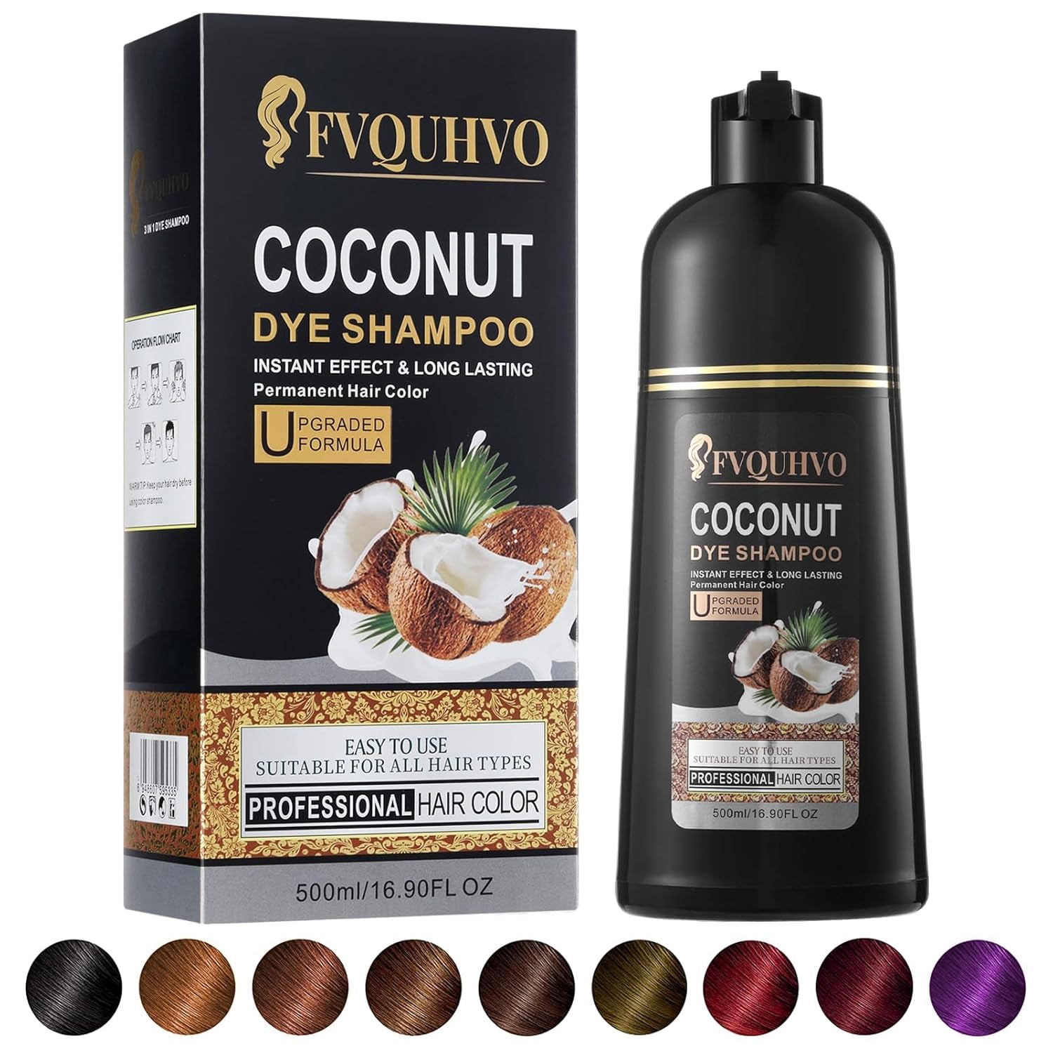 Grape Red Hair Dye 16.9 Fl Oz, Coconut Oil Hair Dye Shampoo 3 in 1, Effect in Minutes, Long Lasting Hair Color Shampoo for Men & Women, Herbal Grape Red Hair Shampoo (Grape Red)