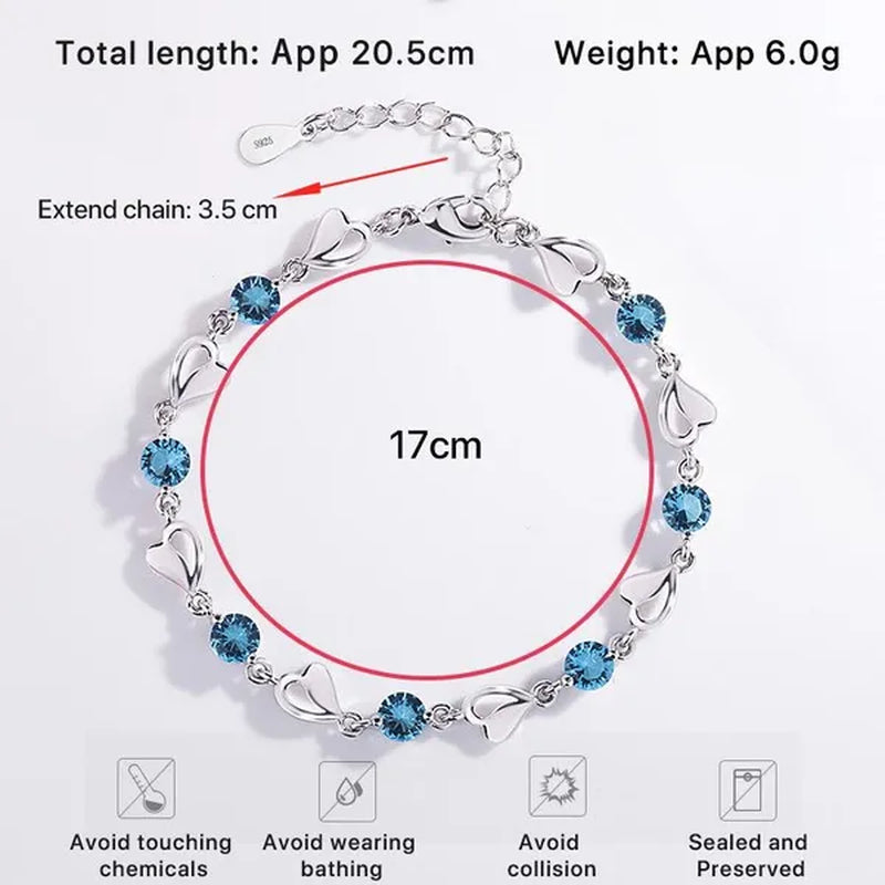 Crystal Bracelets 925 Sterling Silver Fashion Love Heart Zircon Bracelets for Women