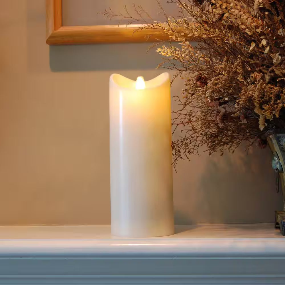 Battery Operated 9 In. Cream Pillar Candle with Moving Flame
