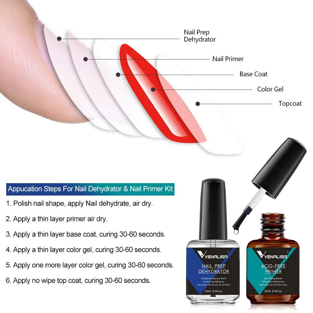 VENALISA 15Ml Gel Nail Polish, Acid-Free Primer & Nail Prep Dehydrate Nail Gel Polish Nail Art Starter Manicure Salon DIY at Home, 0.53 OZ