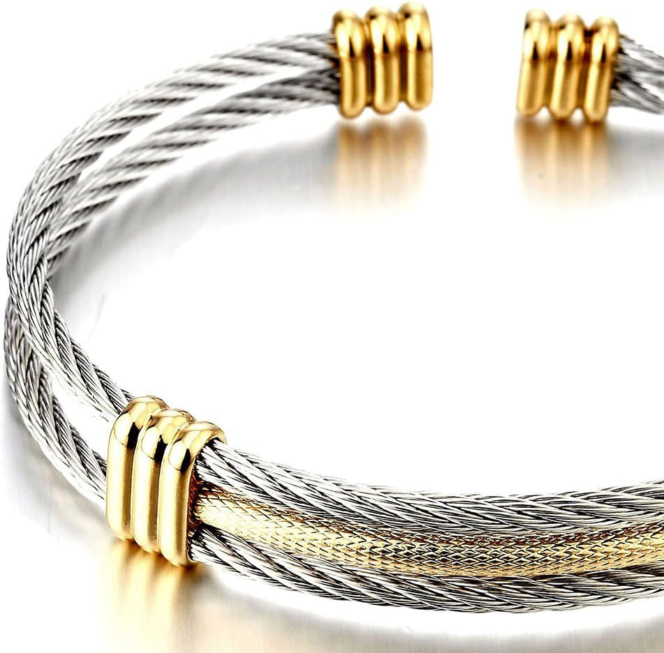 Men Women Stainless Steel Twisted Cable Adjustable Cuff Bangle Bracelet