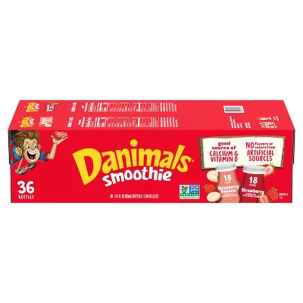 Dannon Danimals Smoothies Strawberry Variety Pack, 3.1 Fl. Oz., 36 Ct.