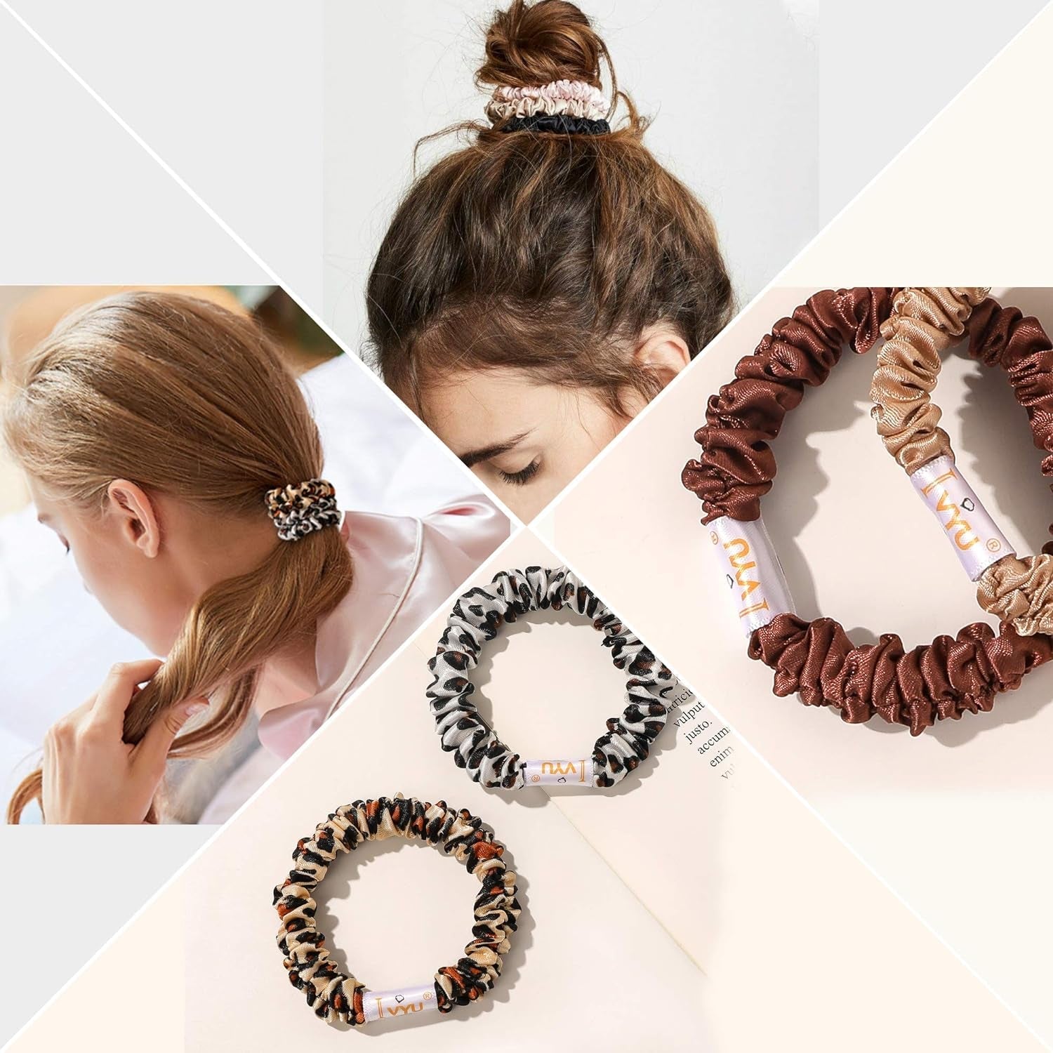 Scrunchies Silk Satin Hair Ties - Small Mini Thin Elestics Ponytail Holder Hair Bands Skinny Scrunchy for Thick Curl Hair No Crease Hair Ties Soft Accessories No Hurt Your Hair for Women and Girls