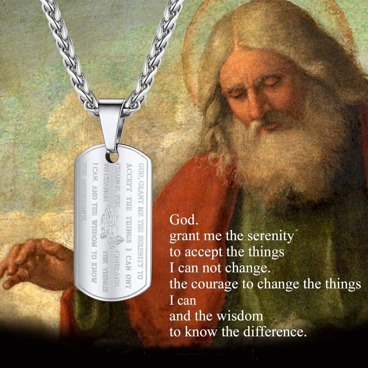 Serenity Prayer Christian Jewelry Religious Necklace Silver Stainless Steel Chain Pendant Mens Jewelry