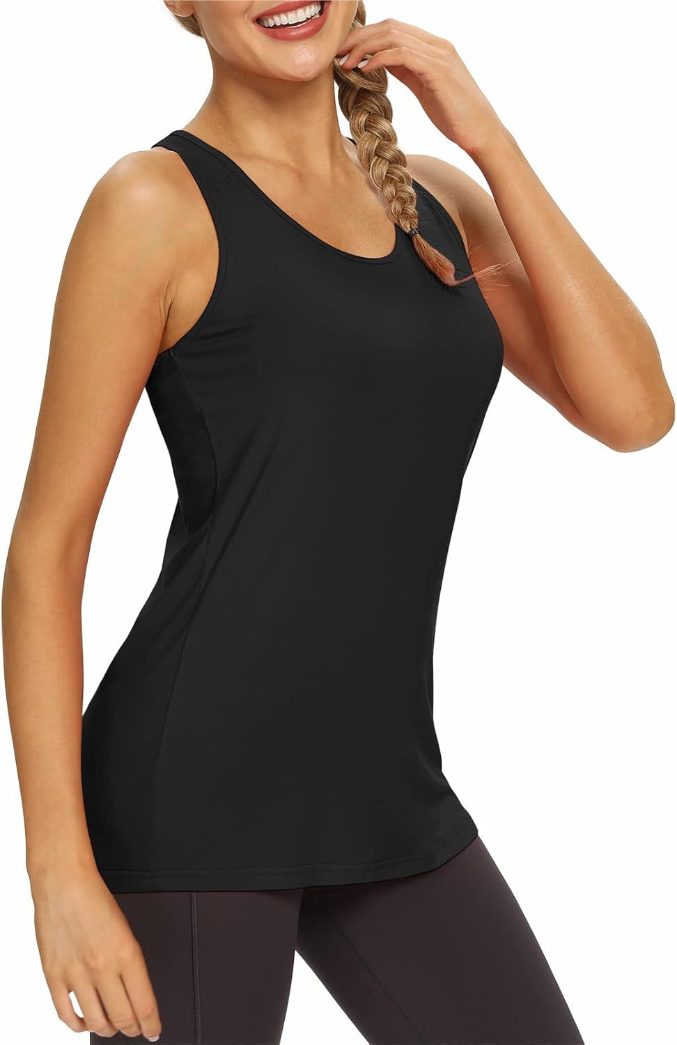 Womens Long Workout Tops Racerback Athletic Yoga Gym Tank Top Sports Tennis Shirt