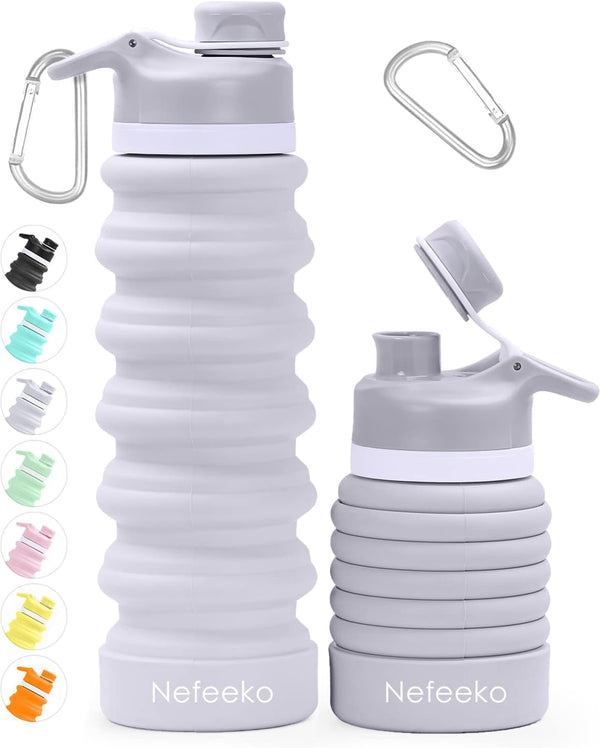 Collapsible Water Bottle, 26Oz Silicone Foldable Water Bottles Leakproof BPA Free Travel Water Bottles with Carabiner, Portable Sport Water Bottles for Camping,Hiking Outdoor Indoor Sport