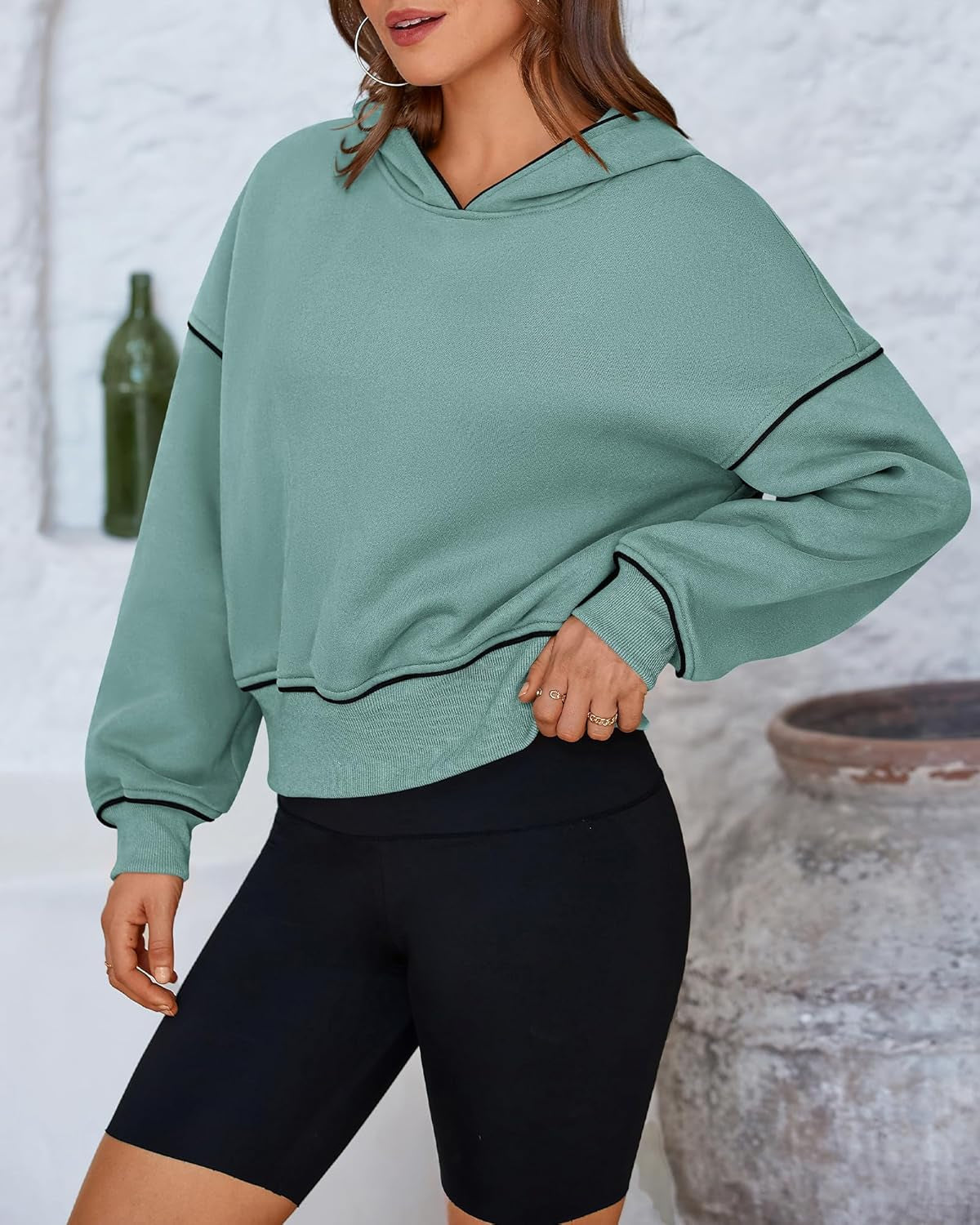 Women'S Casual Sweatshirt 2024 Fall Winter Clothes Long Sleeve Loose Fit Cropped Y2K Pullover Hoodies