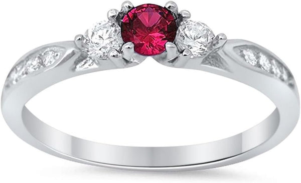 3-Stone Wedding Engagement Ring round Cubic Zirconia Three Stone 925 Sterling Silver Choose Color
