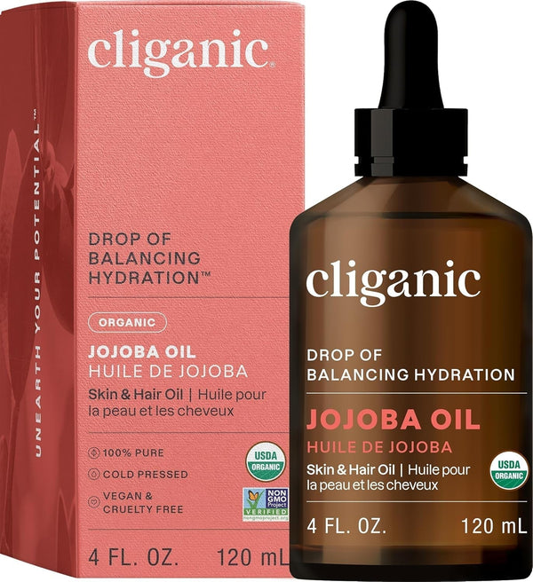 Organic Jojoba Oil, 100% Pure (4Oz) | Moisturizing for Face, Hair, Skin & Nails | Natural Cold Pressed Hexane Free | Base Carrier Oil (Packaging May Vary)