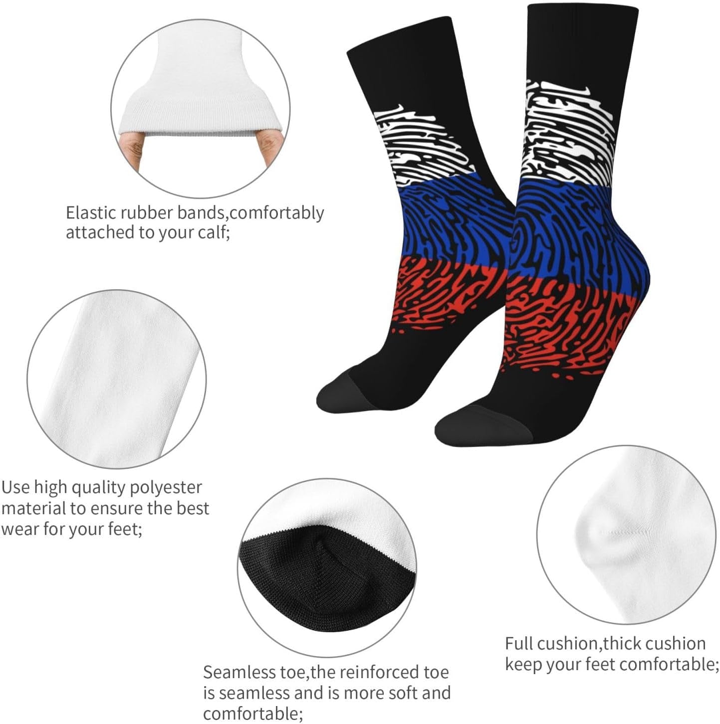 Russian Dna Russia Flag Crew Socks Summer Moisture Wicking Athletic Socks for Mens and Womens